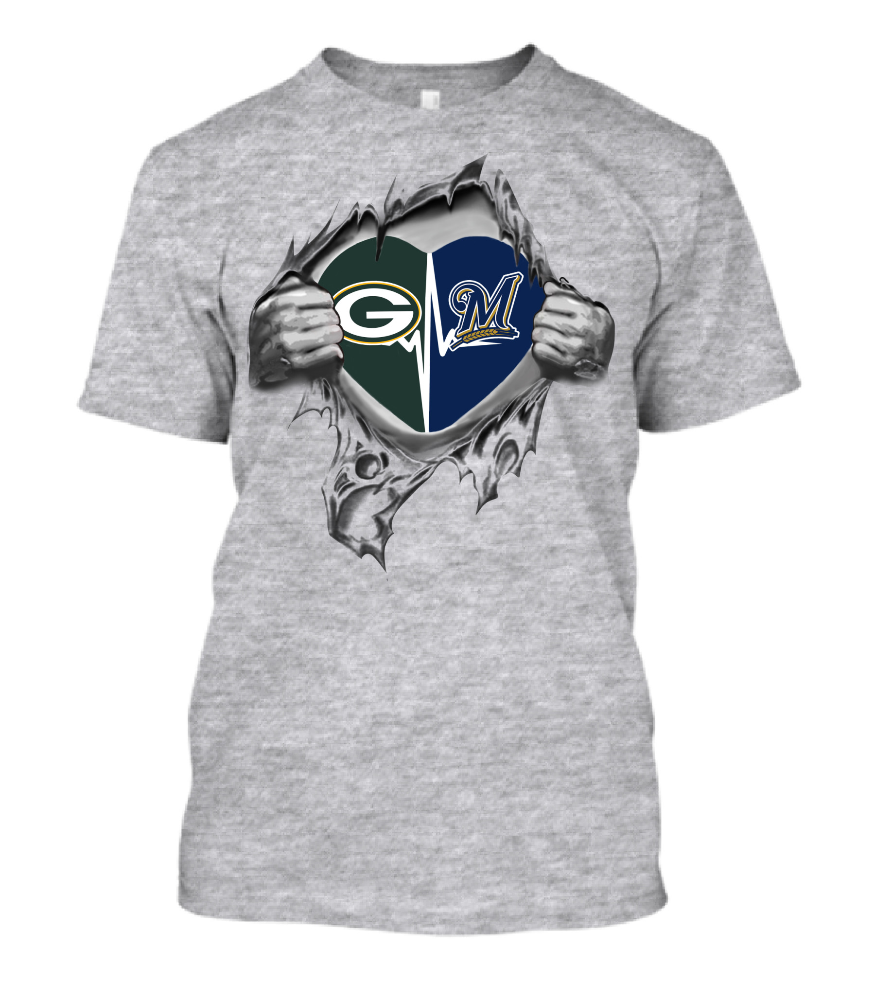 Packers Brewers Heart Shaped Torn Metal T-Shirt