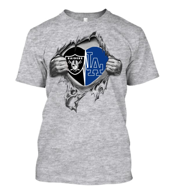Raiders Dodgers Heart Torn Open Logo Combo T-Shirt