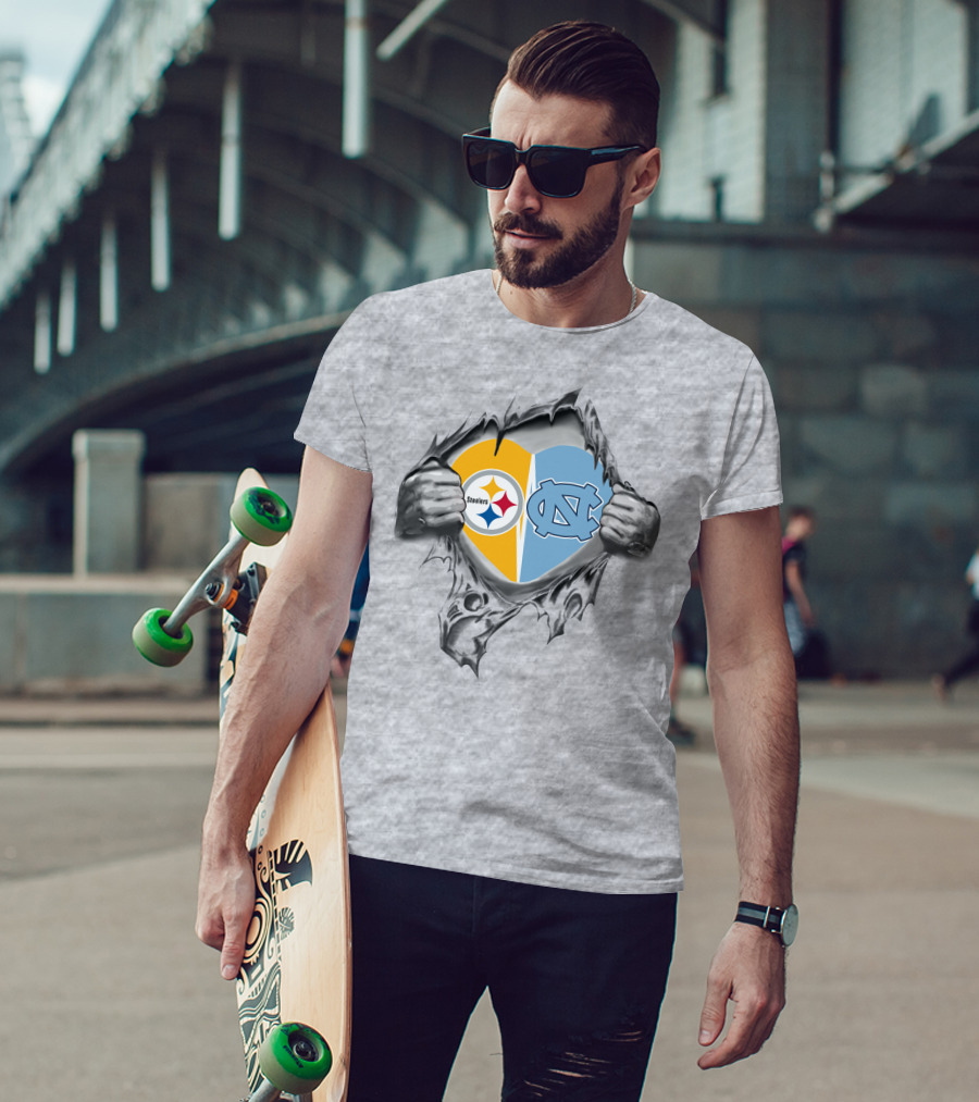 Steelers Nc Tar Heels Heart Rip Steelers Logo Tar Heels Nc T-Shirt