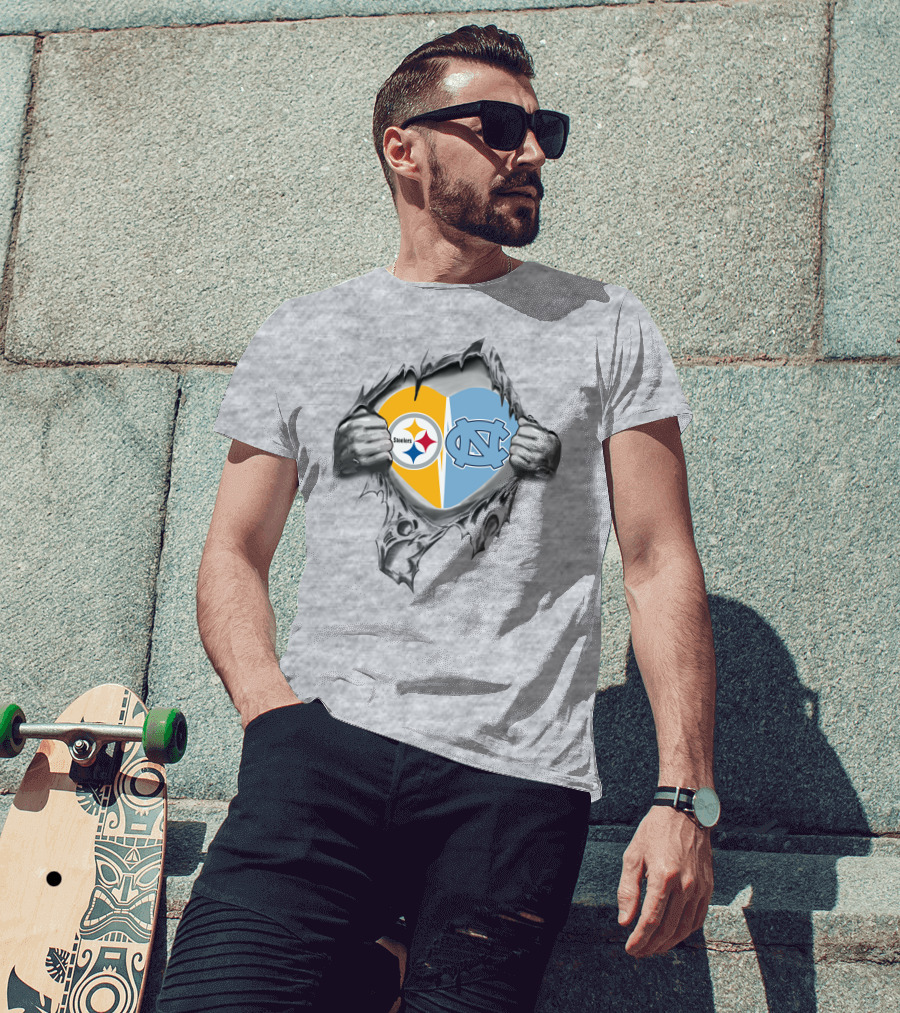 Steelers Nc Tar Heels Heart Rip Steelers Logo Tar Heels Nc T-Shirt