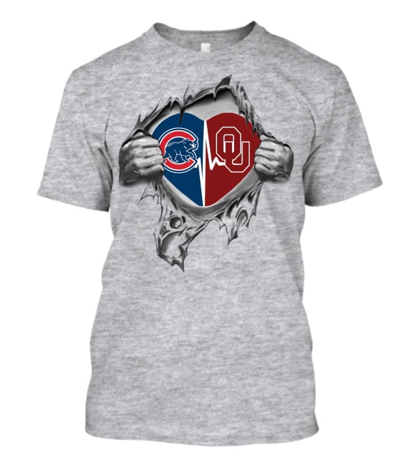 Cubs Sooners Heartbeat Split Logo Rip T-Shirt