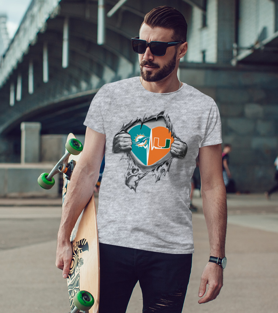 Miami Dolphins Hurricanes Heart Tearing T-Shirt