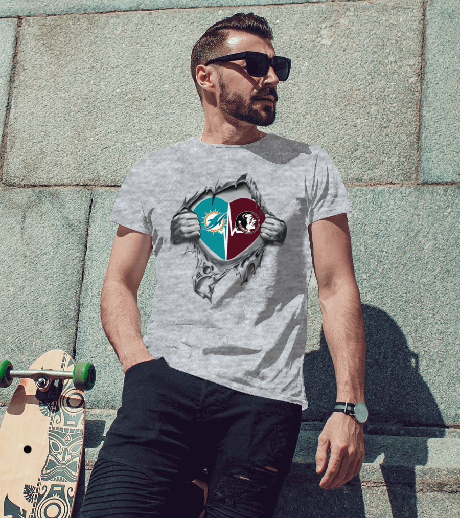 Dolphins Seminoles Heartbeat Passion T-Shirt