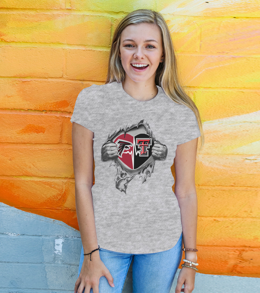 Falcons Texas Tech Heart Logo In Ripped Metal T-Shirt