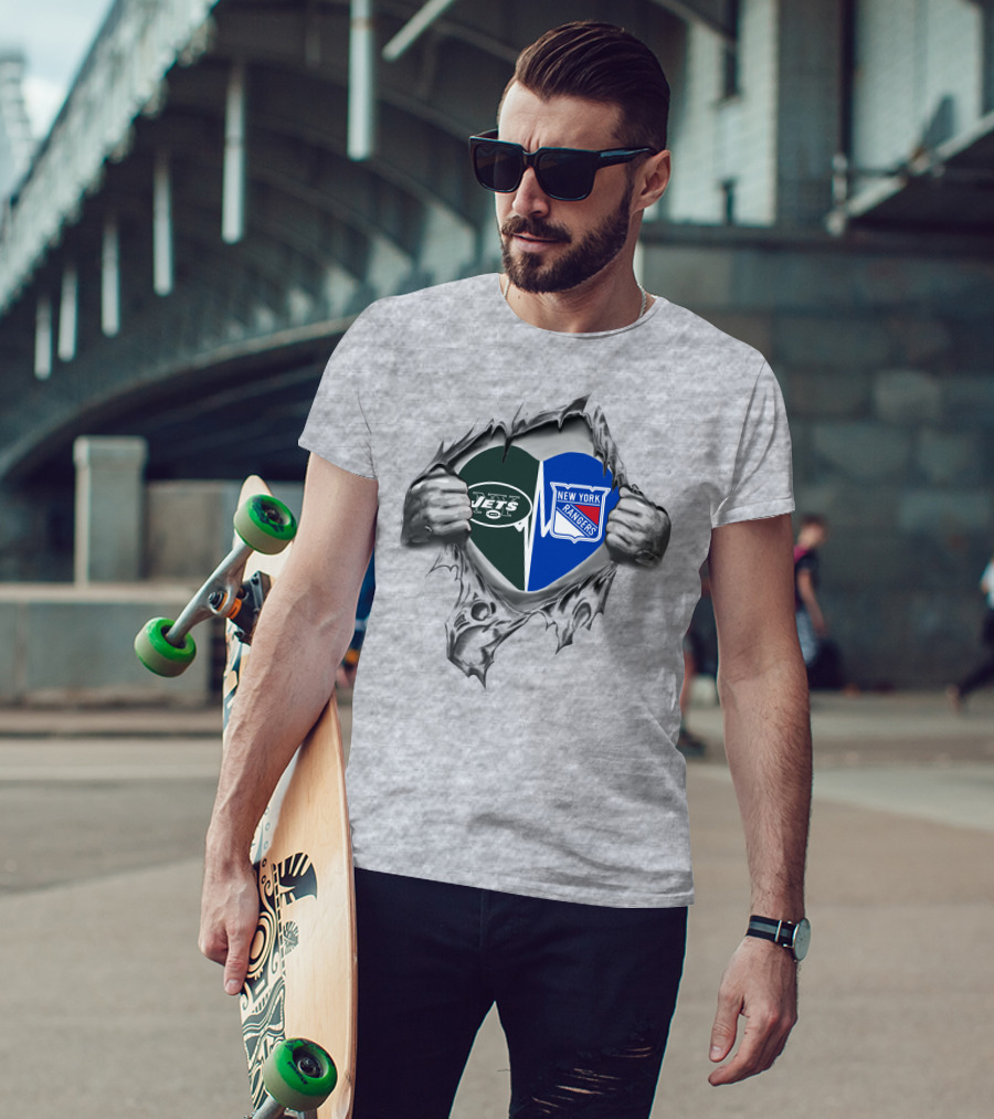 New York Jets Rangers Heart Logo Combination T-Shirt