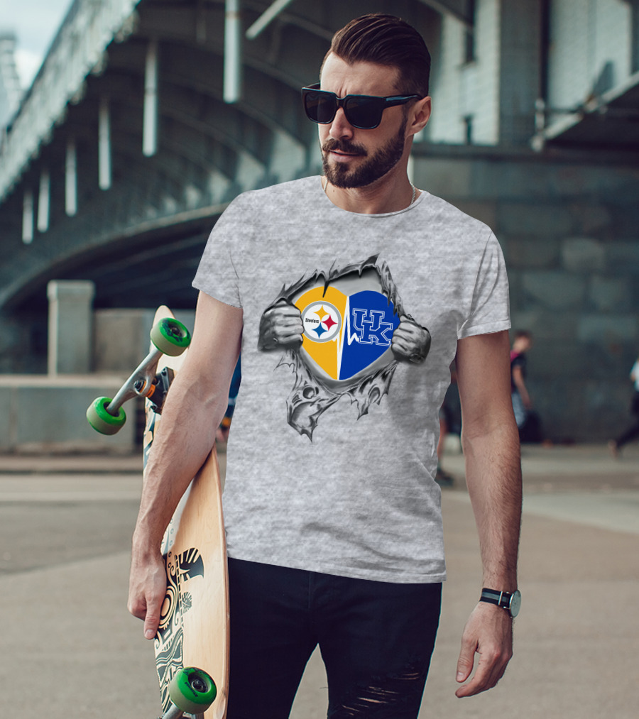 Steelers Kentucky Torn Heart Steel Uk T-Shirt