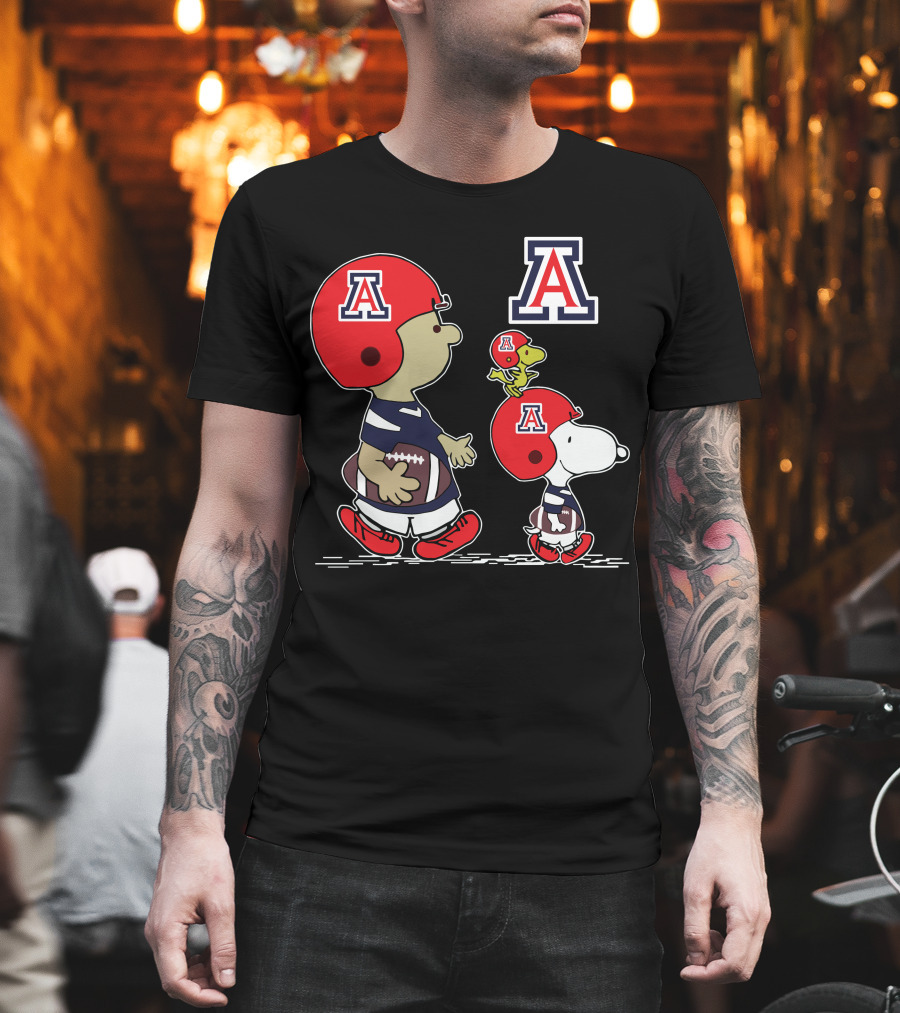 Arizona Wildcats Snoopy Football Peanuts Characters in Team Helmets T-Shirt