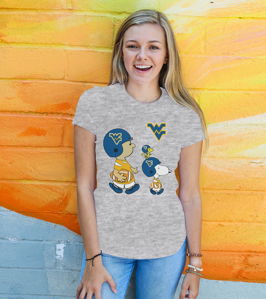Snoopy WVU Football WV Logo Peanuts Charlie Brown Woodstock T-Shirt