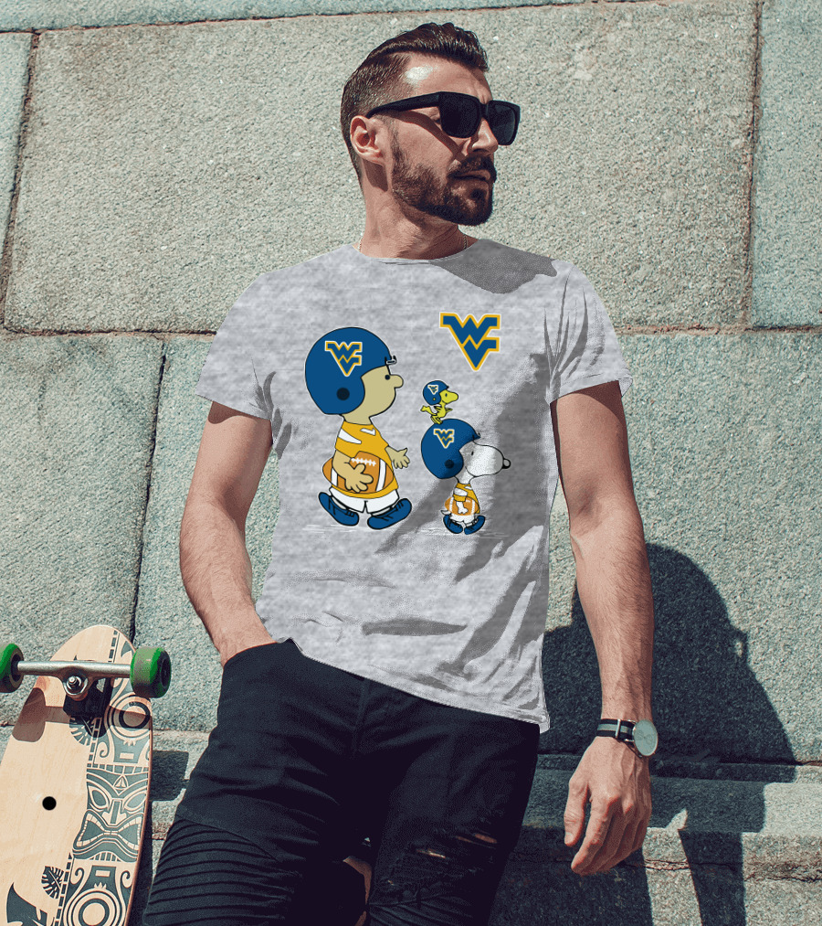 Snoopy WVU Football WV Logo Peanuts Charlie Brown Woodstock T-Shirt