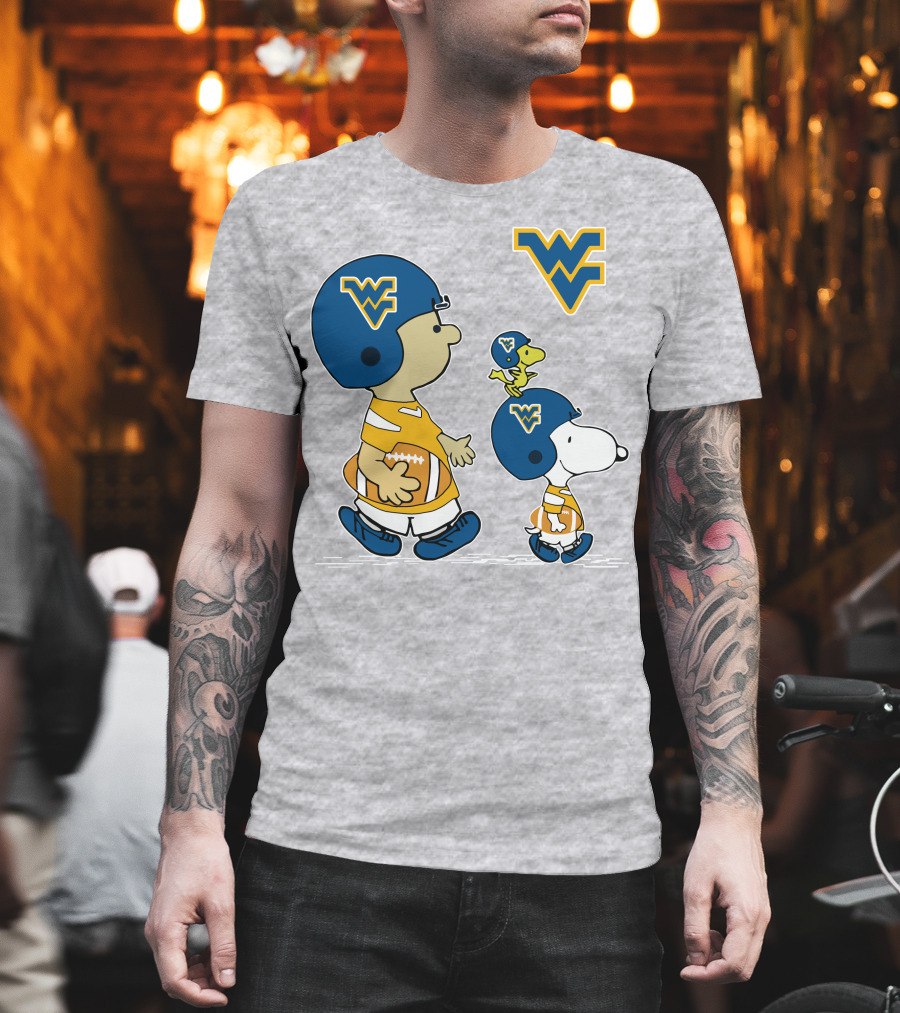 Snoopy WVU Football WV Logo Peanuts Charlie Brown Woodstock T-Shirt