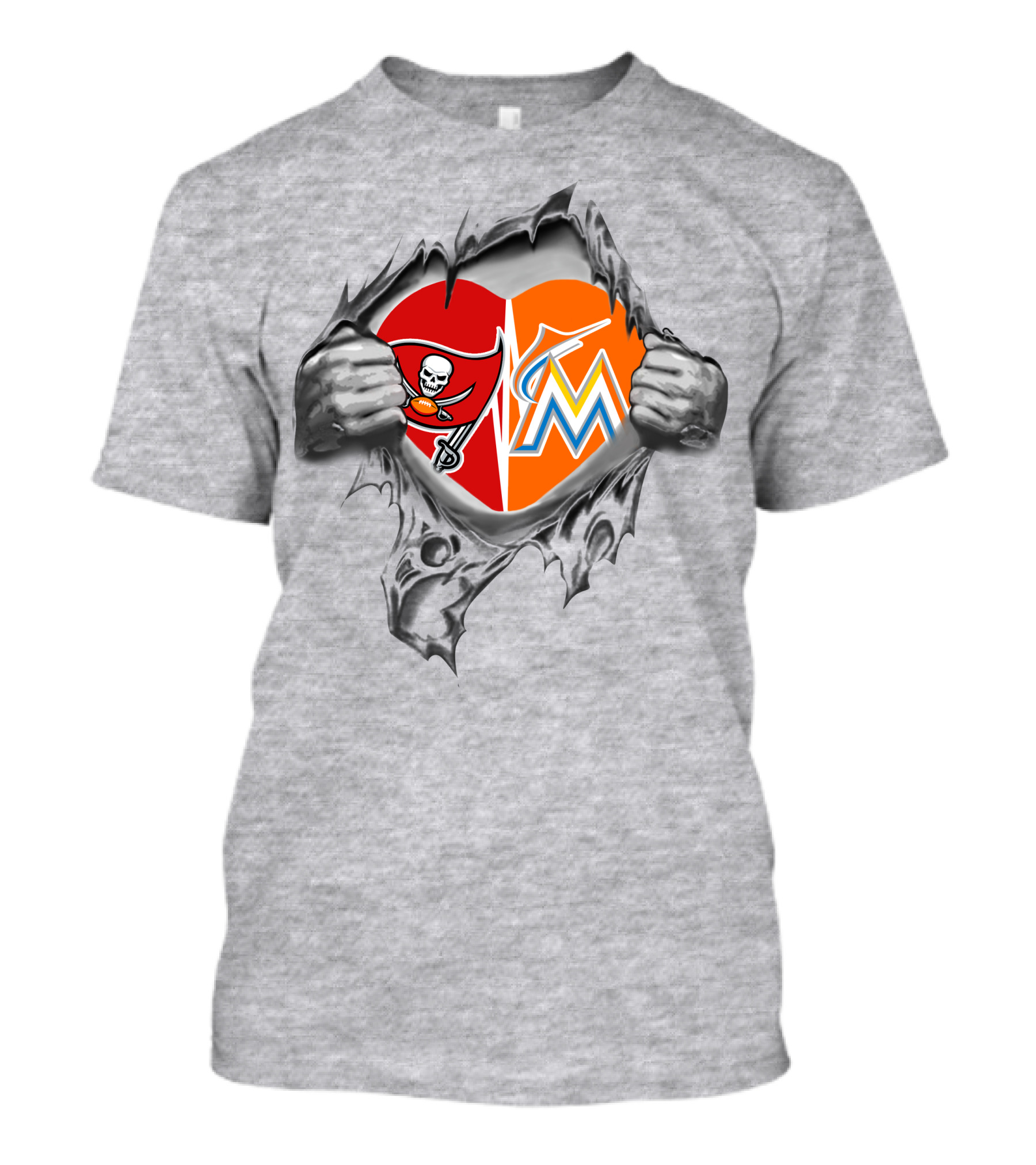 Buccaneers And Miami Marlins Heart Inside Tear T-Shirt