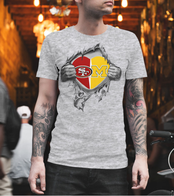 49ers Michigan Wolverines Heart Logo SF M T-Shirt 49ers Michigan Wolverines Heart Logo SF M T-Shirt