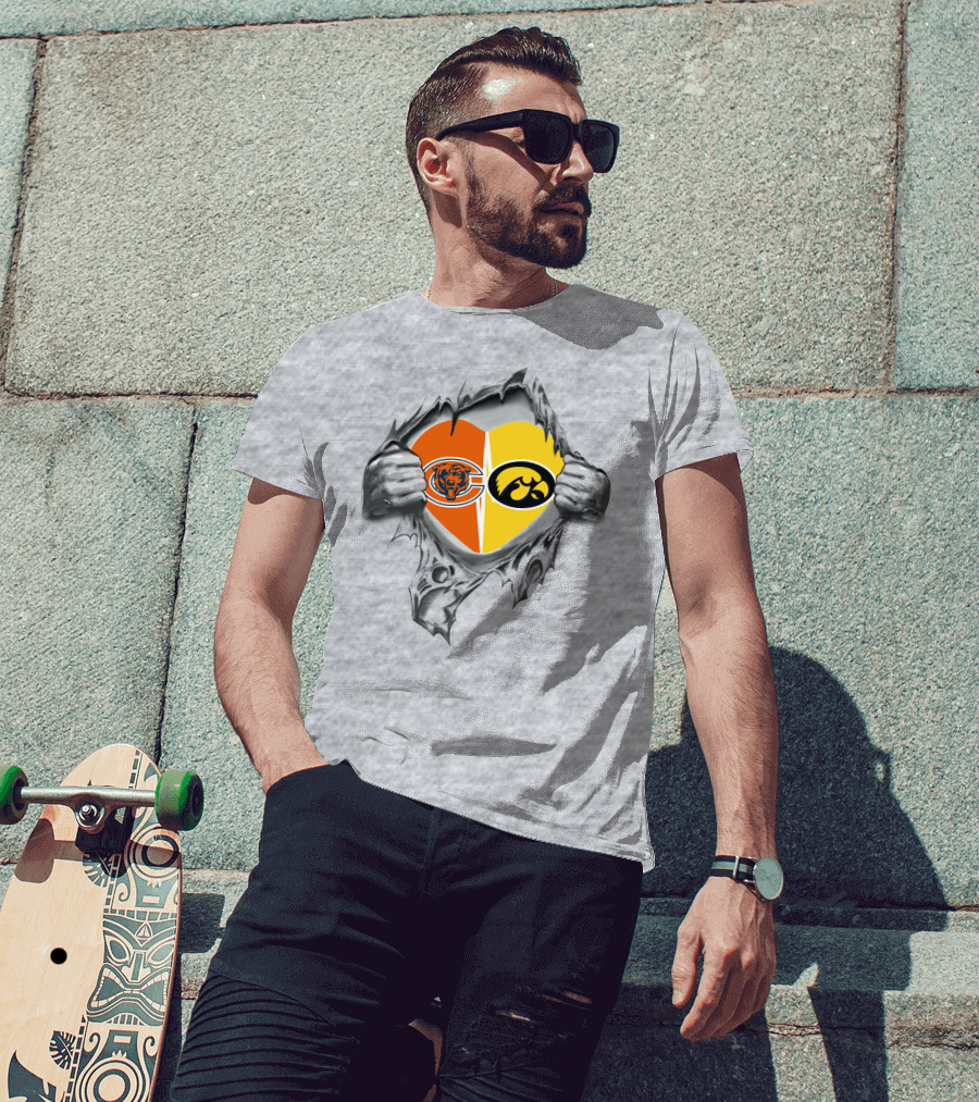 Bears Logo Iowa Hawkeyes Heart Design With Torn T-Shirt