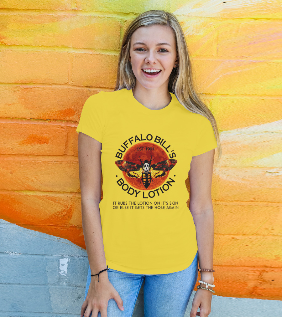 Buffalo Bill's Body Lotion Funny Halloween Horror Moth Skull Vintage 1991 T-Shirt