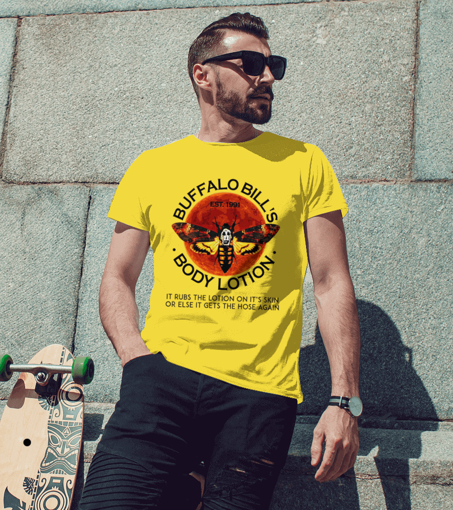 Buffalo Bill's Body Lotion Funny Halloween Horror Moth Skull Vintage 1991 T-Shirt