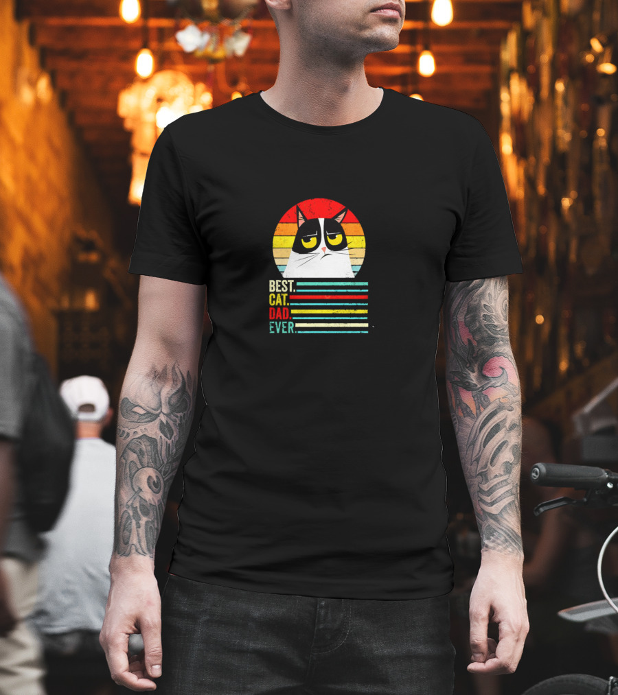 Grumpcat Best Cat Dad Ever Vintage Retro Circle Stripes T-Shirt