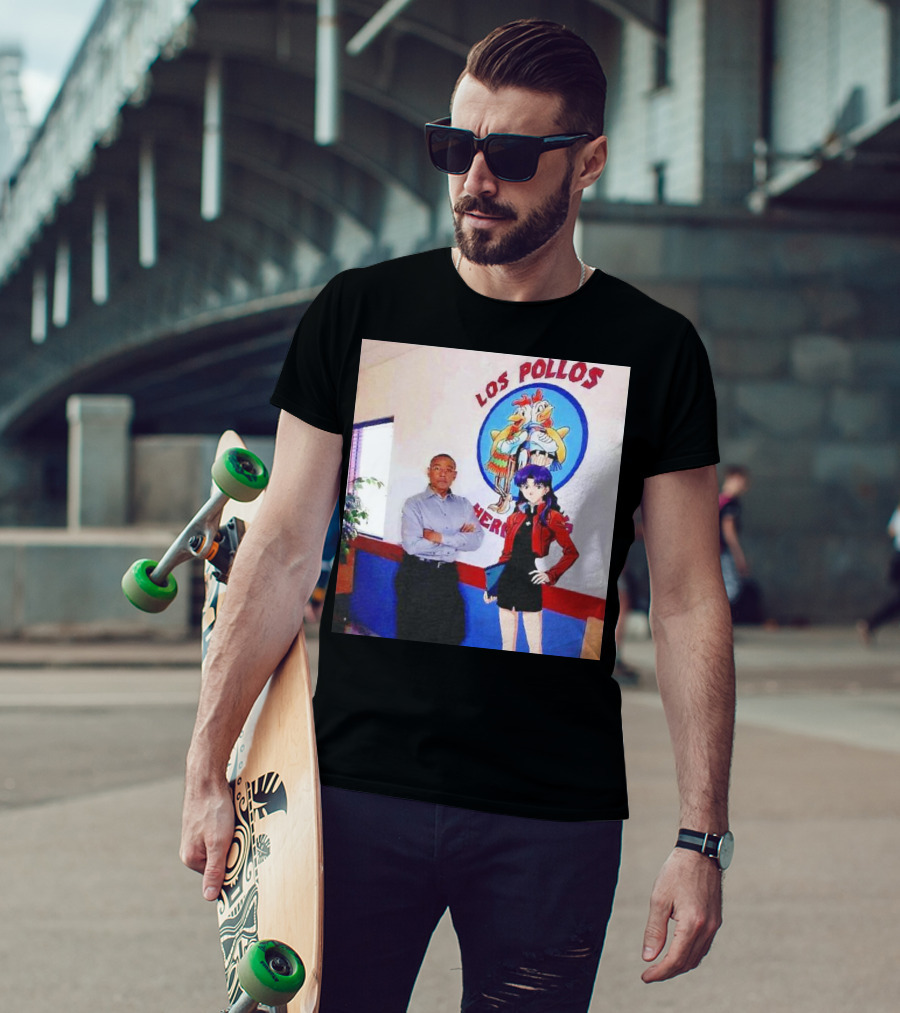 Breaking Bad Los Pollos Hermanos Gus And Evangelion Misato Crossover T-Shirt