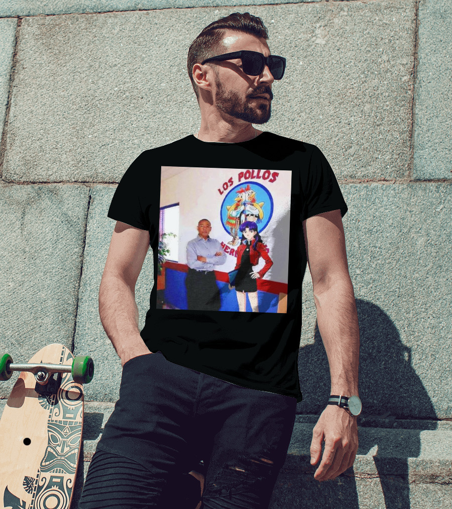 Breaking Bad Los Pollos Hermanos Gus And Evangelion Misato Crossover T-Shirt