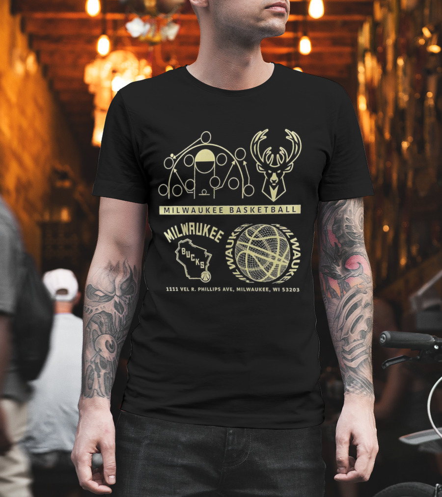 Milwaukee Bucks Basketball R. Phillips Ave 53203 Deer Logo Court T-Shirt