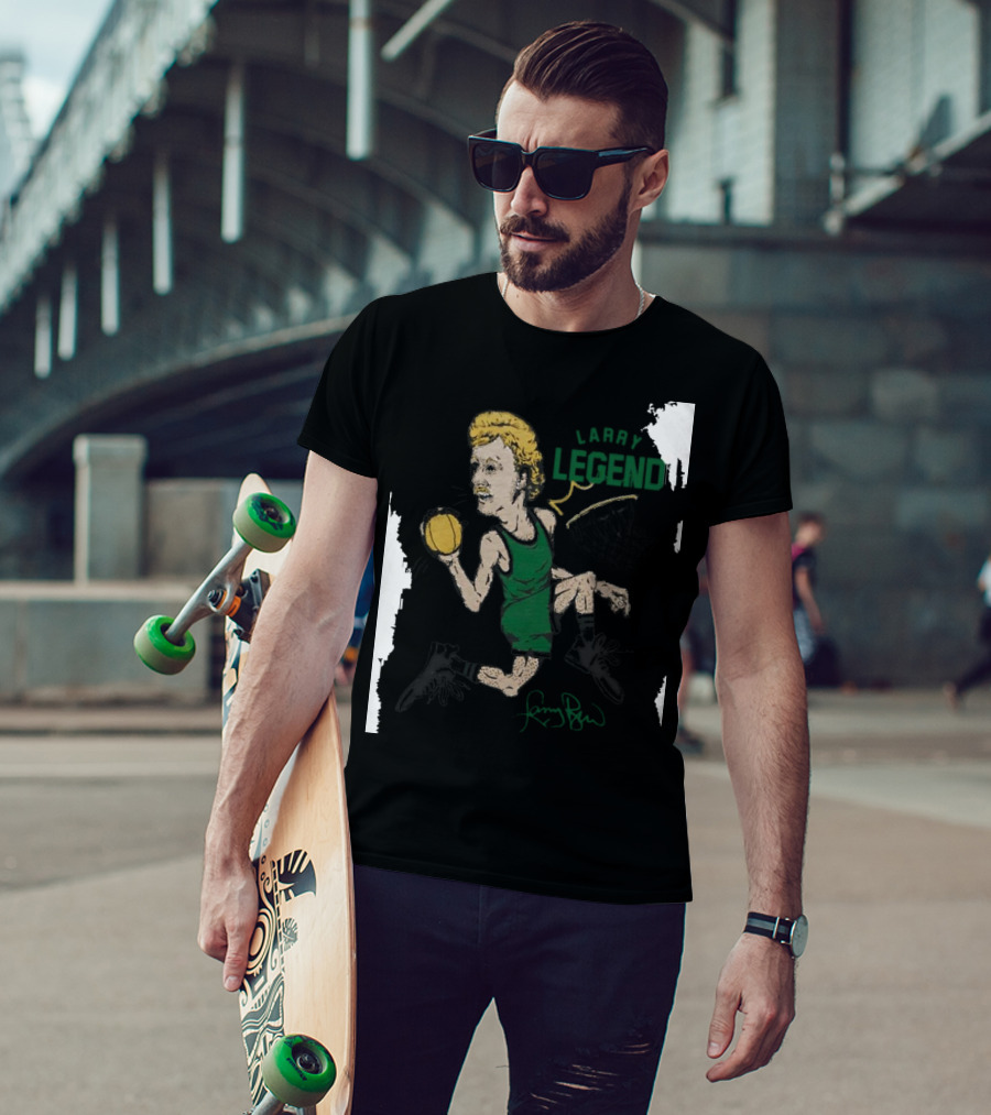 Dave Portnoy Wearing Larry Legend Basketball Art With Larry Bird Signature T-Shirt