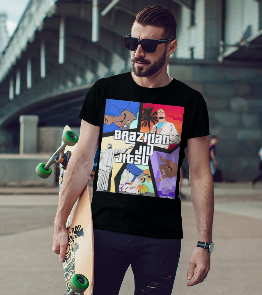 Brazilian Jiu Jitsu Because Jitsu Palms And Rio Comic Style Collage T-Shirt