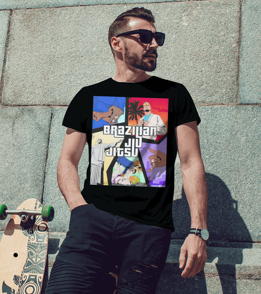 Brazilian Jiu Jitsu Because Jitsu Palms And Rio Comic Style Collage T-Shirt
