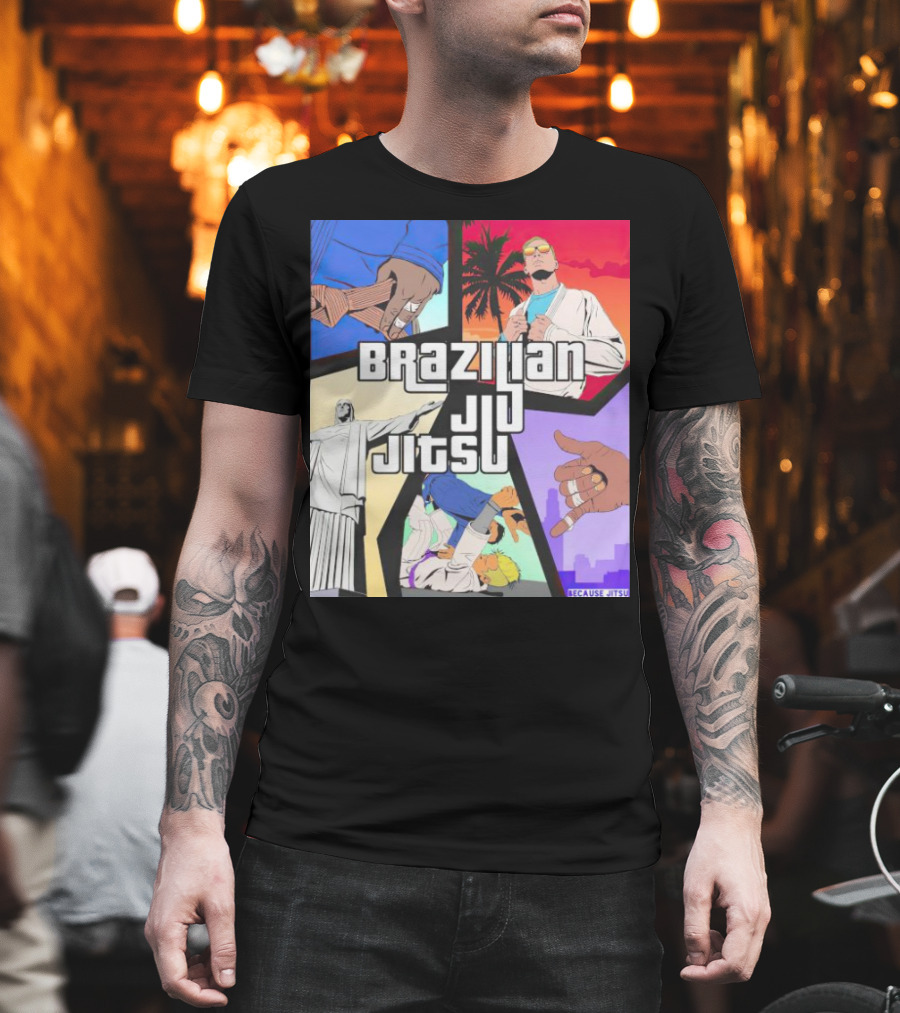 Brazilian Jiu Jitsu Because Jitsu Palms And Rio Comic Style Collage T-Shirt