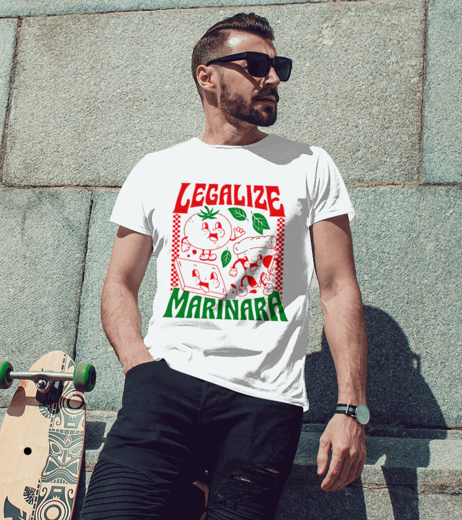 Legalize Marinara Tomato Cheese And Dough Characters With Leafy Accents T-Shirt