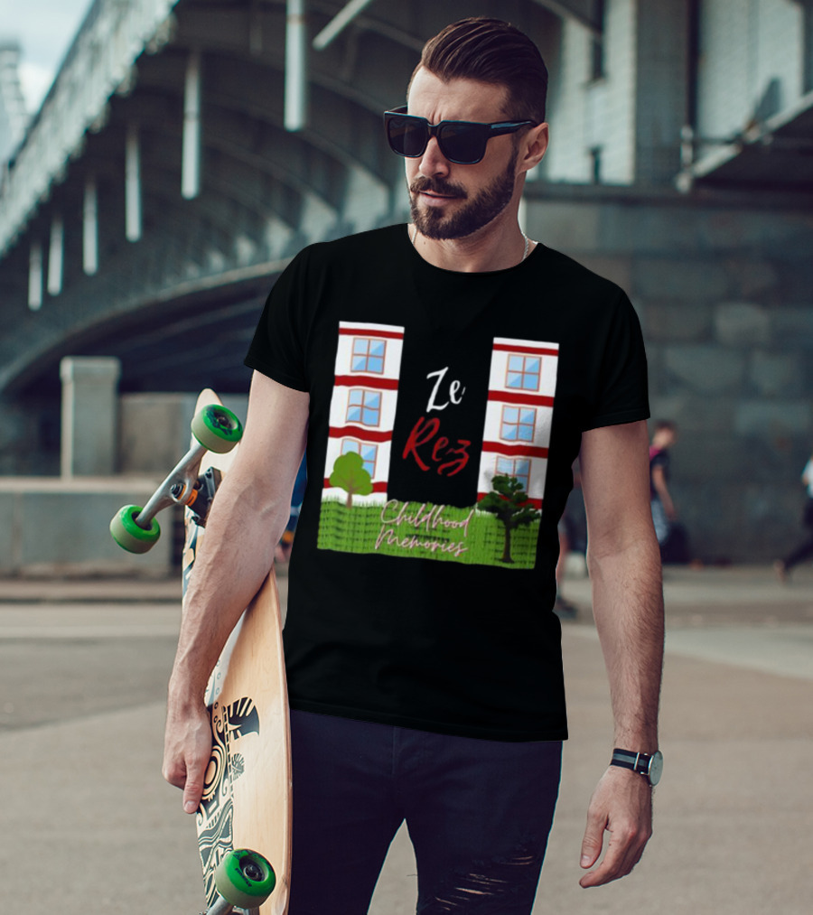 Ze Rez Childhood Memories Red And White Buildings With Trees T-Shirt