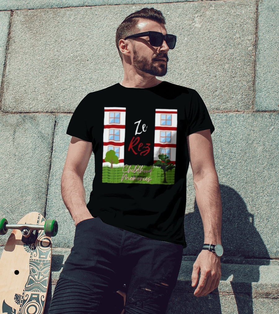 Ze Rez Childhood Memories Red And White Buildings With Trees T-Shirt