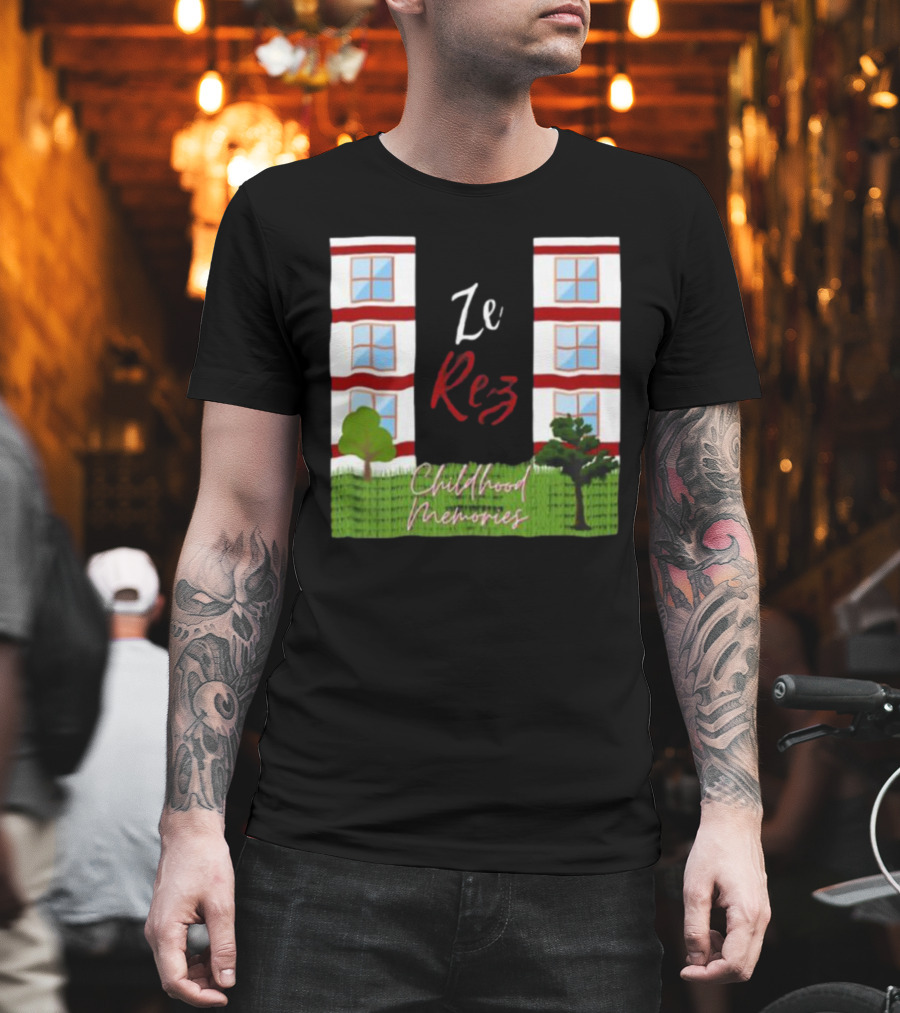 Ze Rez Childhood Memories Red and White Buildings with Trees T-Shirt
