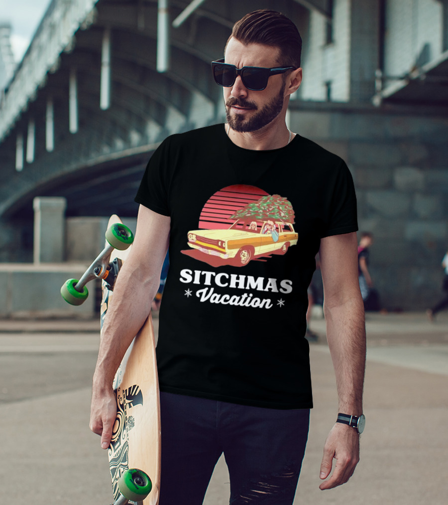 Sitchmas Vacation Retro Christmas Car Scene T-Shirt