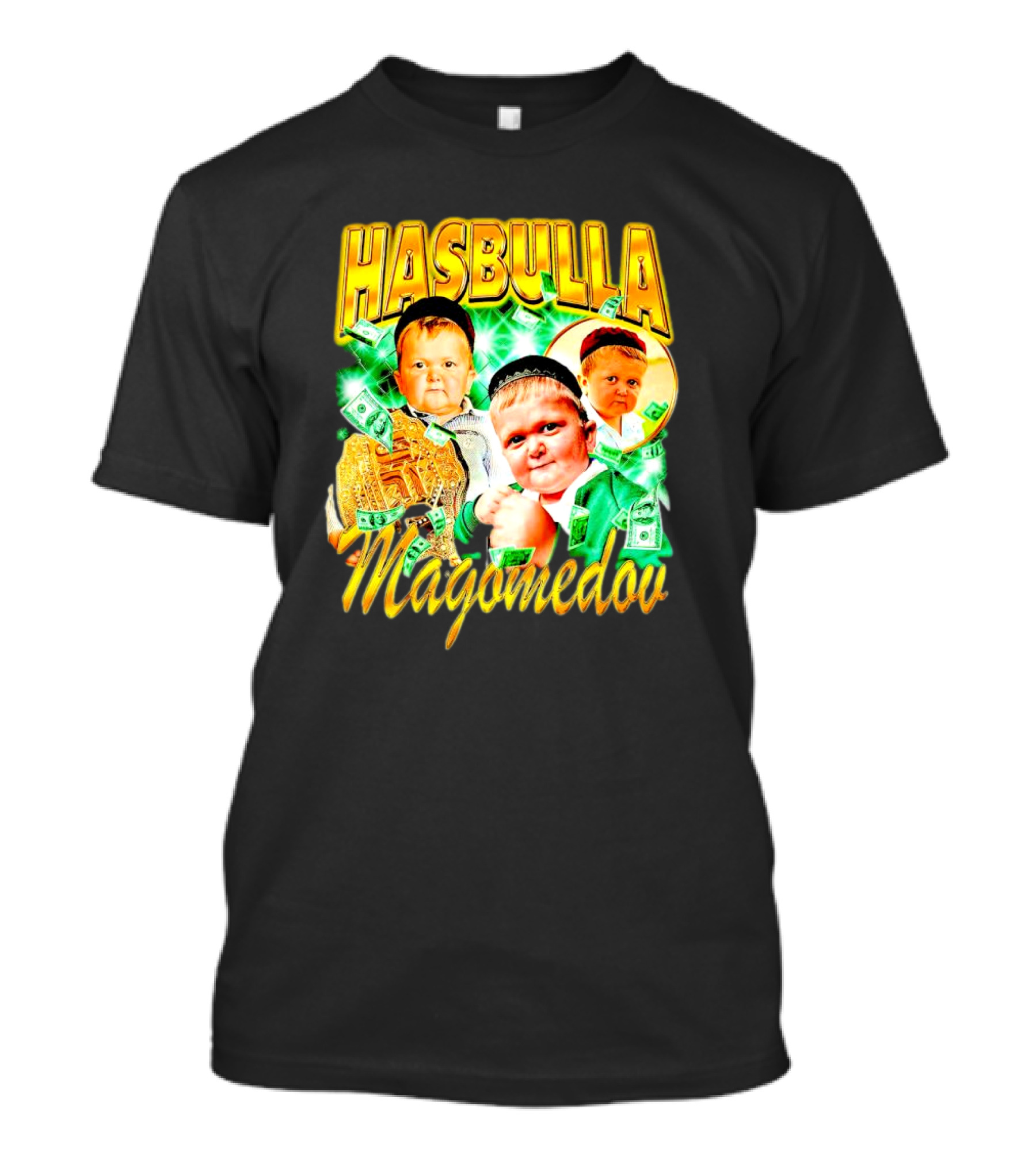 Hasbulla Magomedov Money Collage With Belt And Face Expressions T-Shirt