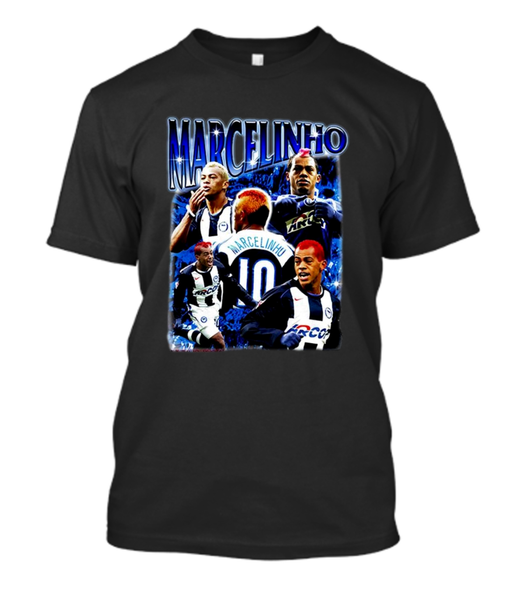 MARCELINHO 10 Football Soccer Player Inspiring Blue Dynamic Action Portraits T-Shirt