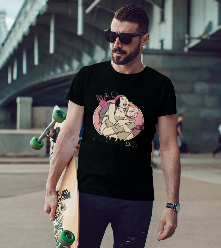 Bad Friends Comedy Podcast Piggyback Mic T-Shirt