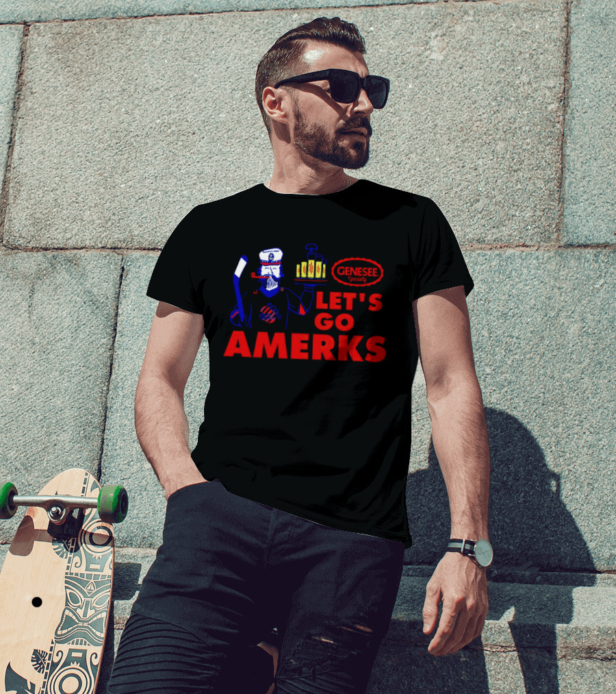 Let's Go Amerks Genesee Specialty Hockey Beer Sailor T-Shirt
