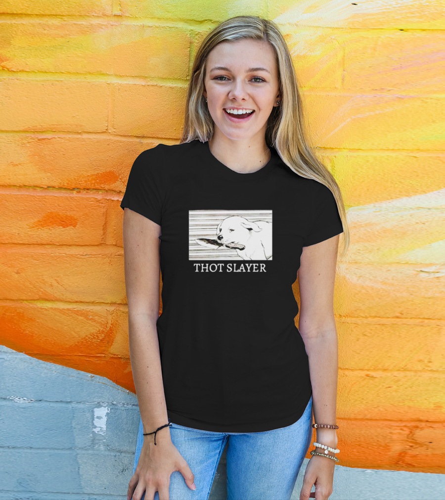 Thot Slayer Dog With Knife T-Shirt