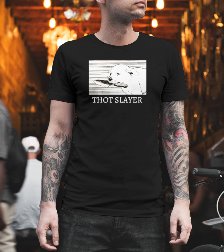 Thot Slayer Dog with Knife T-Shirt