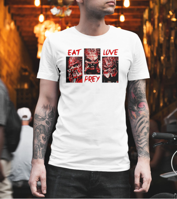 Eat Prey Love Predator Red Creature Faces T-Shirt Eat Prey Love Predator Red Creature Faces T-Shirt