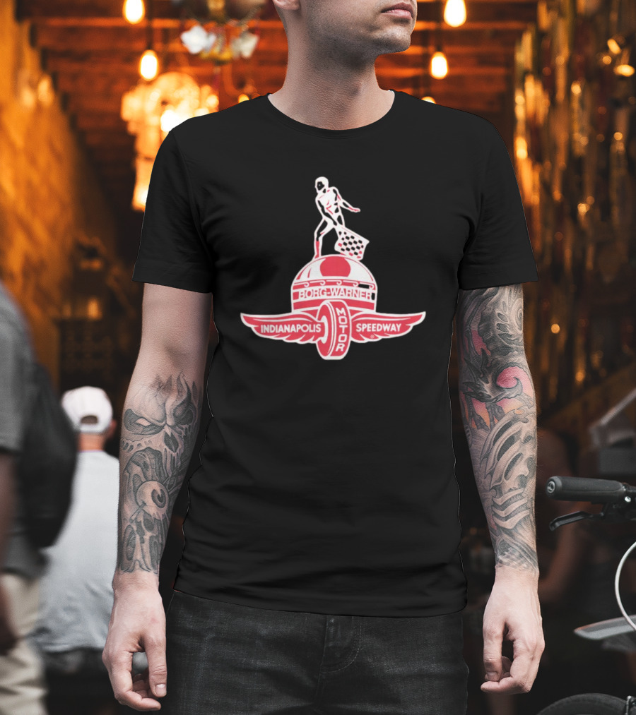 Indianapolis Motor Speedway Borg Warner Winged Wheel Flag Trophy T-Shirt