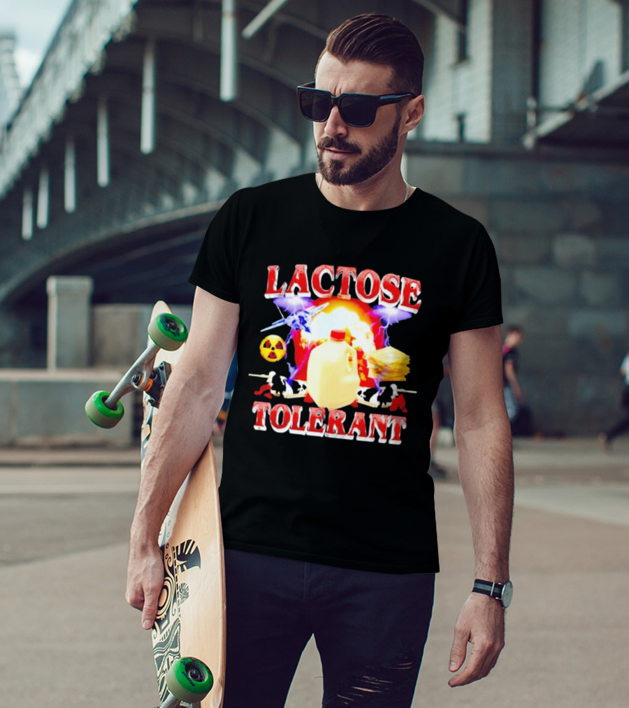 Lactose Tolerant Milk Jug Cheese Nuclear Symbol Cows Explosion T-Shirt