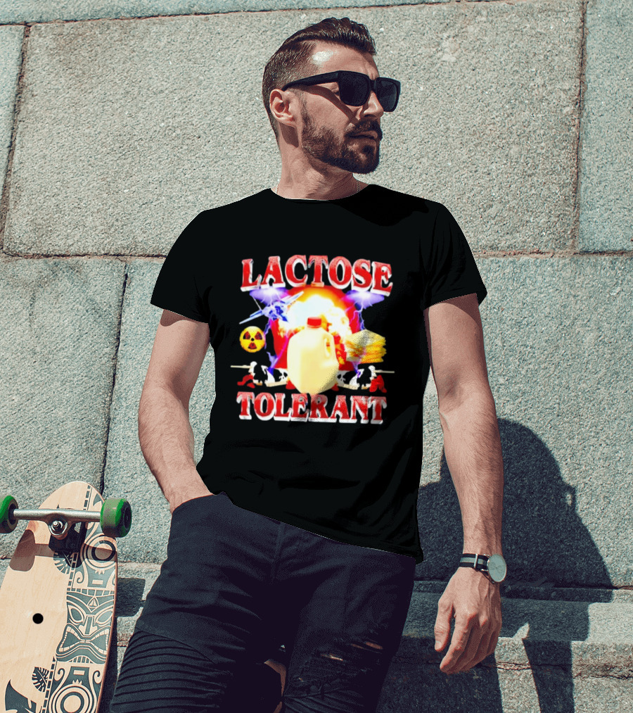 Lactose Tolerant Milk Jug Cheese Nuclear Symbol Cows Explosion T-Shirt