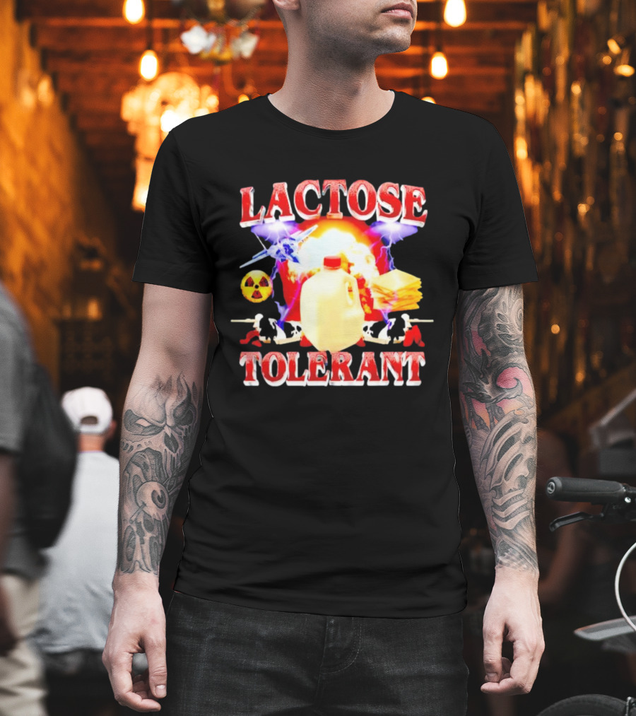 Lactose Tolerant Milk Jug Cheese Nuclear Symbol Cows Explosion T-Shirt