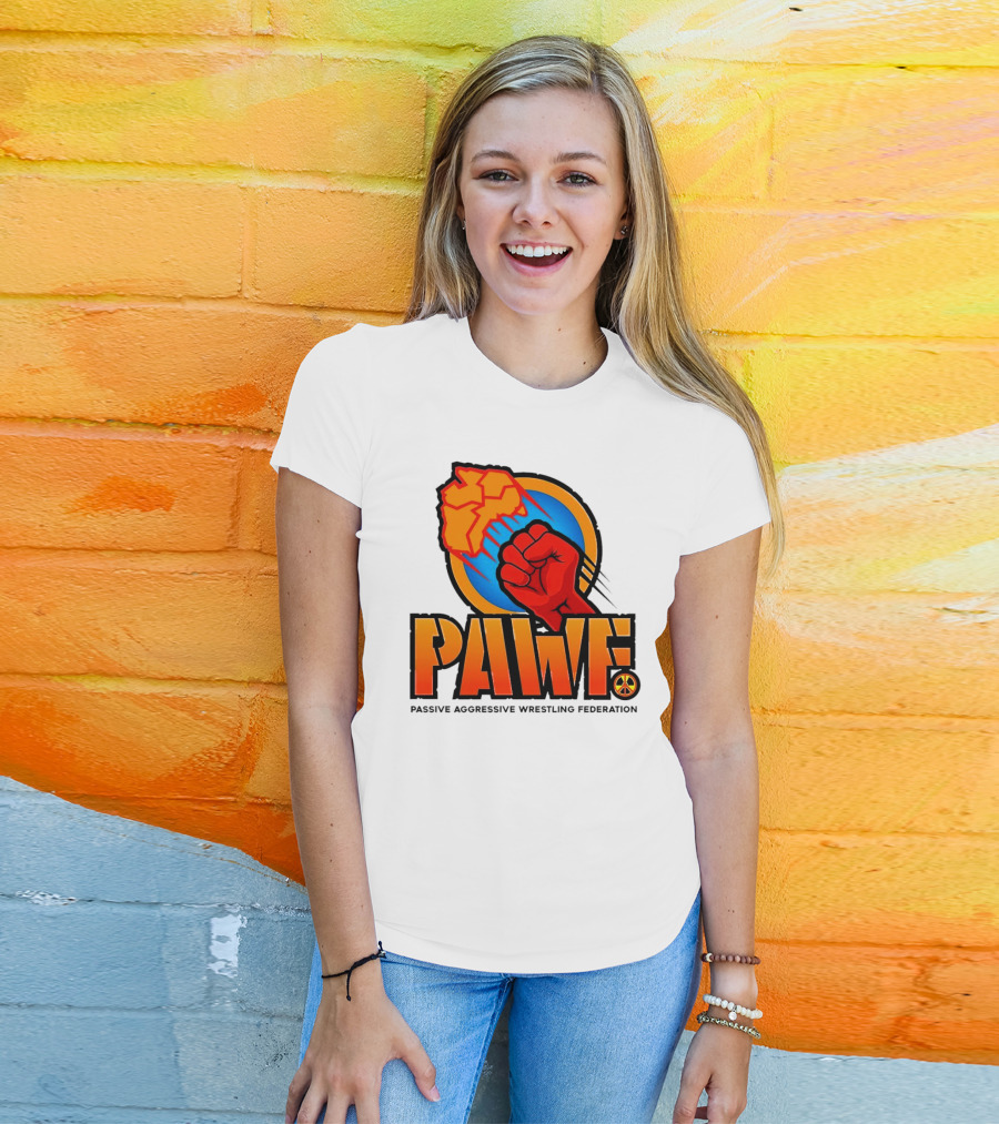 PAWF Passive Aggressive Wrestling Federation Fist Logo With Peace T-Shirt