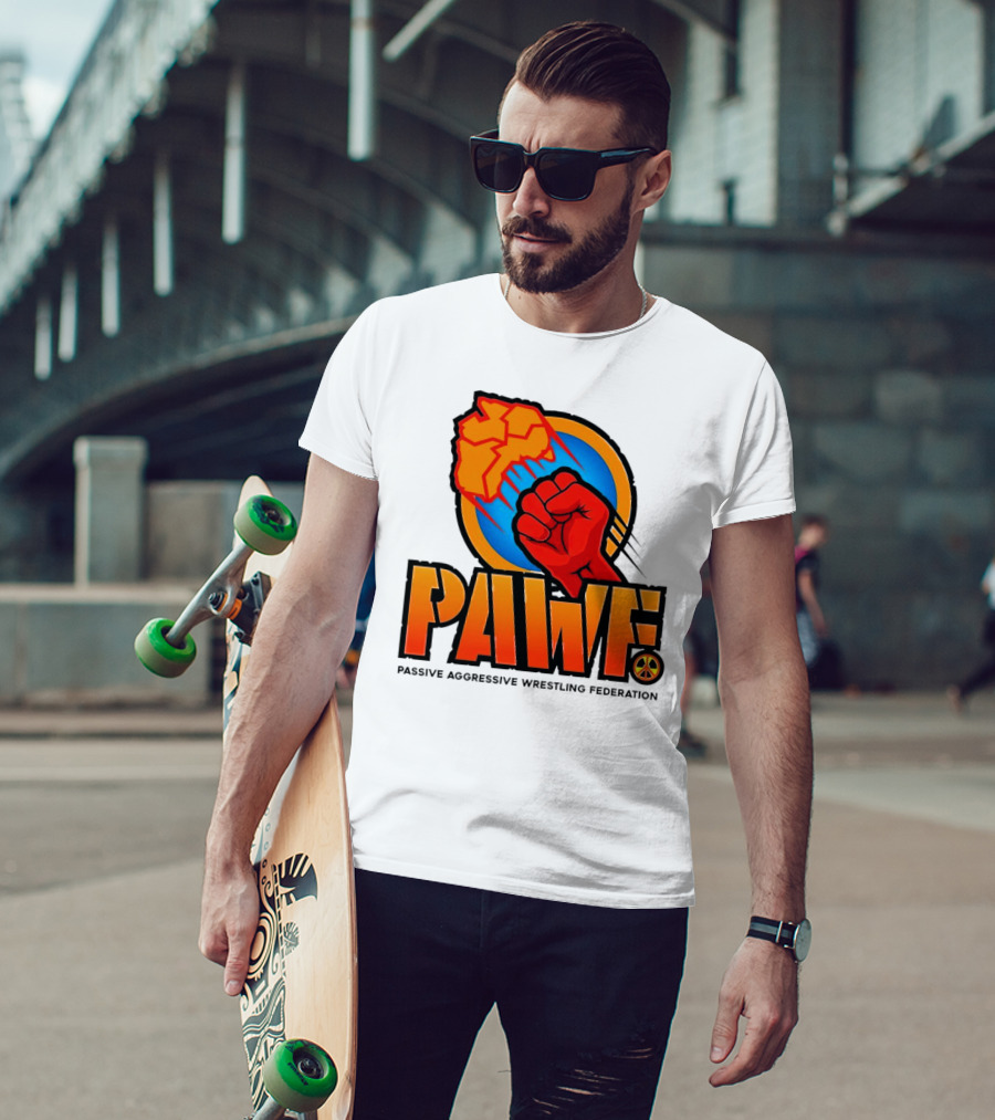PAWF Passive Aggressive Wrestling Federation Fist Logo With Peace T-Shirt