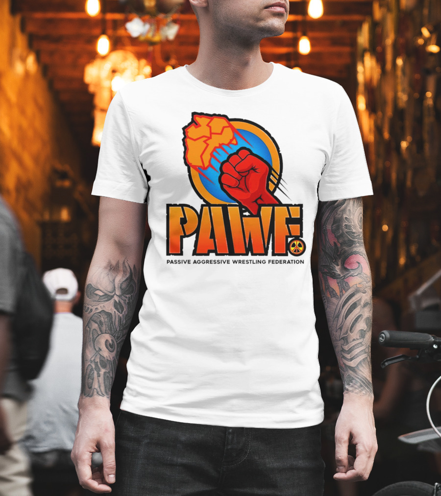 PAWF Passive Aggressive Wrestling Federation Fist Logo with Peace T-Shirt