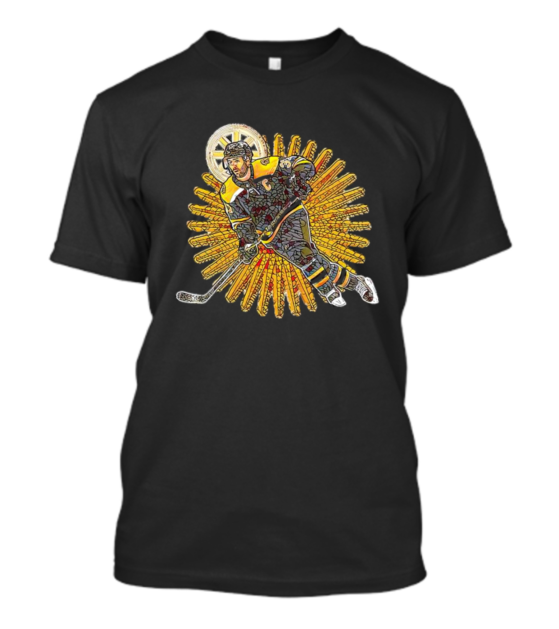 Saint Patrice Bergeron Iconic Hockey Mosaic With Radiant Halo T-Shirt