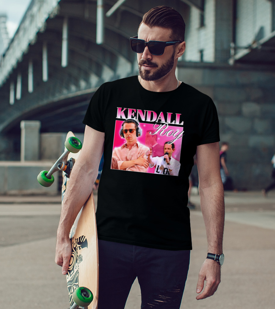 Kendall Roy Vintage Homage Pink Background Music And Microphone T-Shirt