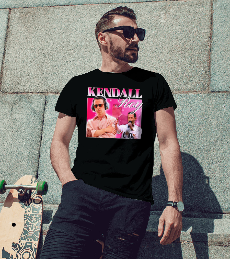 Kendall Roy Vintage Homage Pink Background Music And Microphone T-Shirt