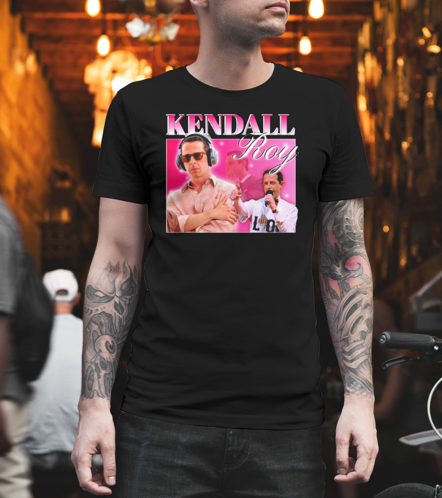 Kendall Roy Vintage Homage Pink Background Music And Microphone T-Shirt